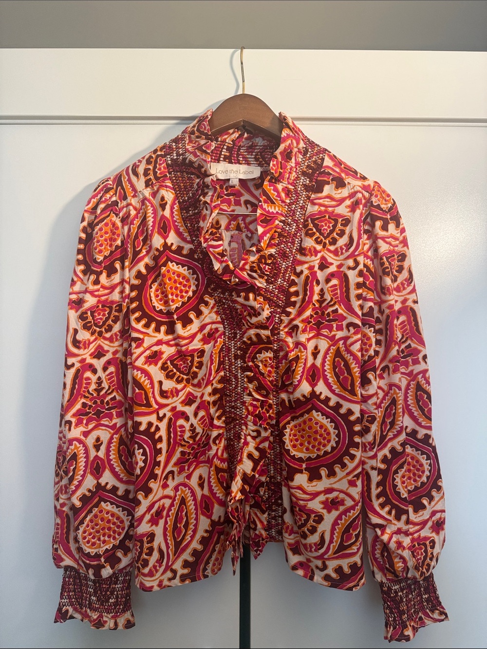 LovethatLabel Ruffled Paisley Blouse in Red & Pink